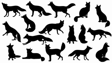 set of fox silhouette vector