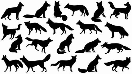 set of fox silhouette vector