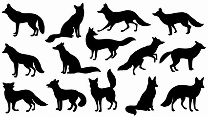 set of fox silhouette vector