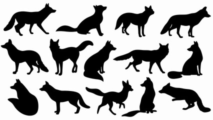 set of fox silhouette vector