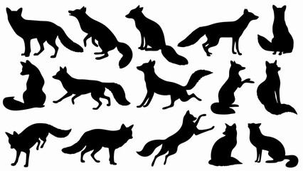 set of fox silhouette vector