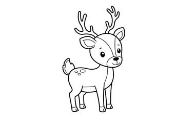 Cute reindeer drawing for christmas coloring page activity isolated on white background