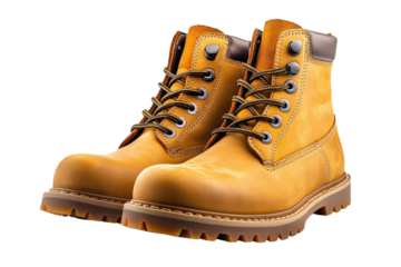 Sturdy yellow work boots rugged soles classic design perfect for outdoor adventures durable leather