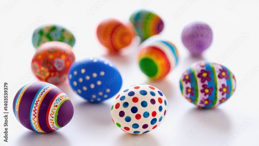 Poster A collection of colorful Easter eggs in various patterns and colors.