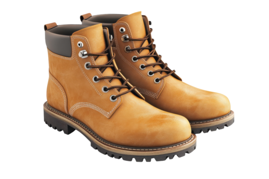 Sturdy tan leather work boots classic lace up design rugged outsole durable construction perfect for
