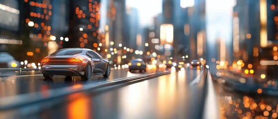 Obraz premium A futuristic cityscape at night, illuminated by a vibrant network of digital media and advanced technological infrastructure.