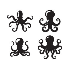Obraz premium vector illustration of a set of octopus