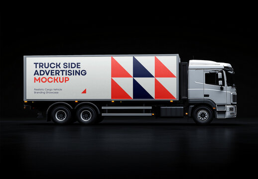 Truck Side Advertising Mockup for Cargo Vehicle Branding &mdash; High-Resolution PSD Template for Outdoor Promotion and Fleet Design