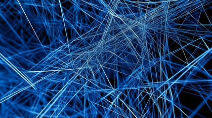 Obraz premium Abstract blue network of intersecting lines and connections on a dark background rendering style