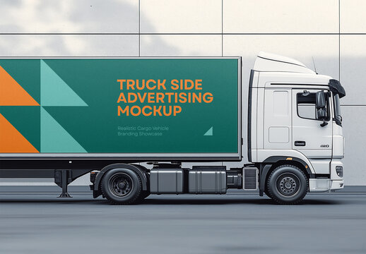 Minimalist Truck Side Advertising Mockup on Urban Wall &mdash; Realistic PSD Template for Logistics, Transport Branding, and Outdoor Advertising Display