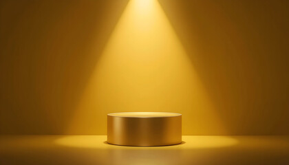 Golden Cylinder Podium with Spotlight for Product Display Presentation