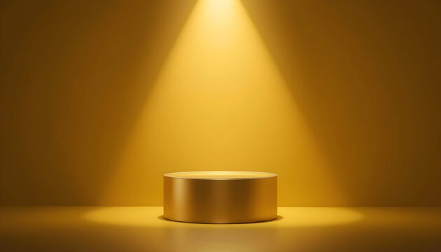 Golden Cylinder Podium with Spotlight for Product Display Presentation
