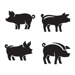 vector pig set of animals silhouettes
