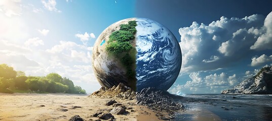 A comparison of Earth now vs. Earth in 100 years due to climate change 