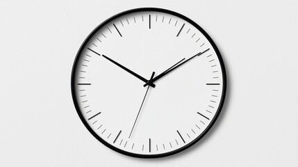 A black and white analog clock with a minimalist design.