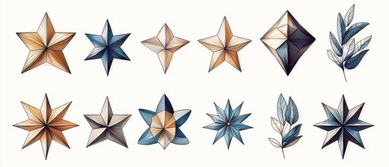 Obraz premium Elegant and minimalist star-shaped firework icons with clean, geometric strokes against a simple background, creating a visually striking and dynamic composition.