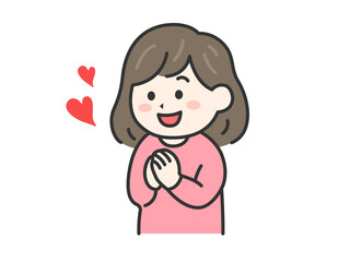 感動して、喜ぶ女性（線画カラー）のイラスト