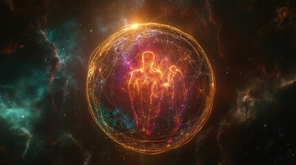 Obraz premium Cosmic Family Energy Sphere, Nebula Background
