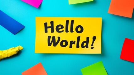 Hello World text on colorful paper background