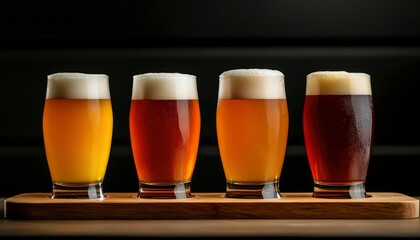 Four craft beers in tasting glasses