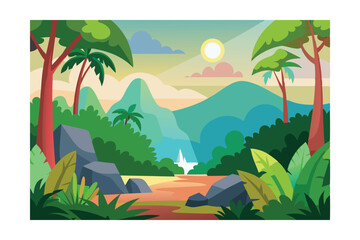 summer landscape with trees and mountains