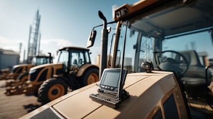 Tractor with Monitor Display and Antenna in Industrial Setting