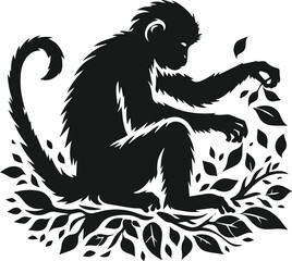 Vector silhouette of a monkey animal black
