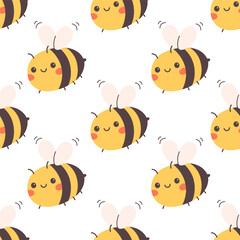Fototapeta premium Seamless pattern with cute bees. Printing on textiles, wallpaper, wrapping paper. Vector illustration in flat style