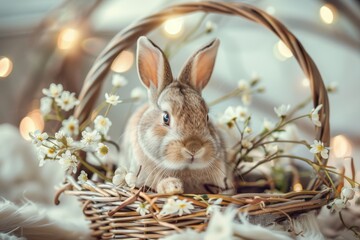 Obraz premium rabbit in the basket and floral ornaments