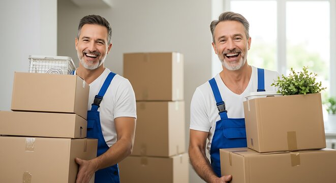 Happy Movers: Smiling Removal Men Inside a Home During a Relocation AI Generated