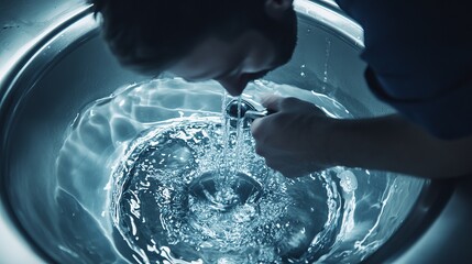 Plumber fixing a clogged drain. Featuring plumbing repair and efficiency