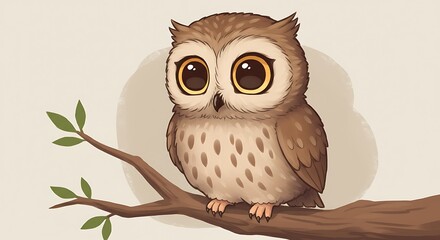 Naklejka premium 2d owl on a branch - image without background