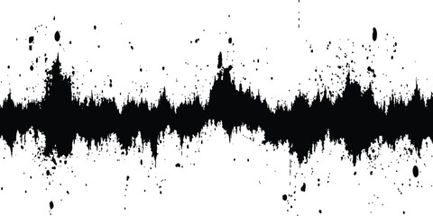 Black grange texture. Vector sound waves black grange texture illustration design. Abstract sound wave, black ink splatter on white background. 
