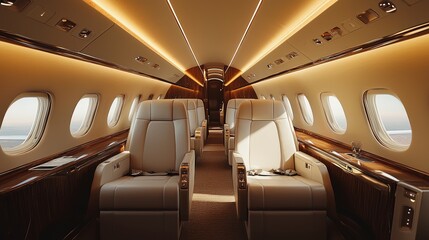 Luxury Travel Experience in an Empty Private Jet Cabin Interior
