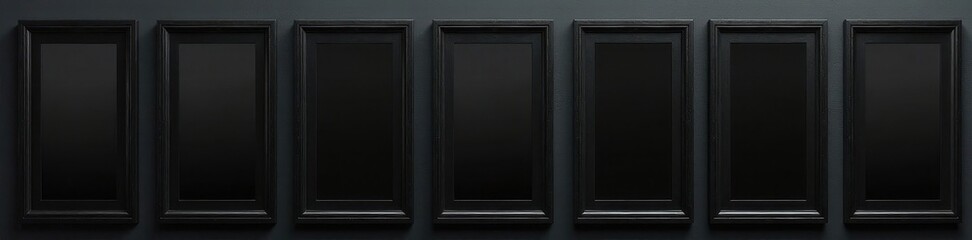 Overlapping black picture frames on a black background , mockup, border