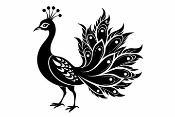 peacock silhouette line art vector illustration with a white background