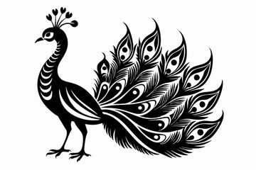 peacock silhouette line art vector illustration with a white background