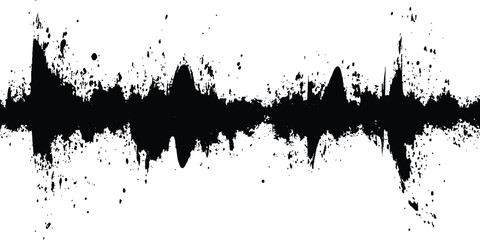 Vector black grunge soundwave with ink splatter effect white background. Black ink splatter grunge design element, transparent background, vector illustration,