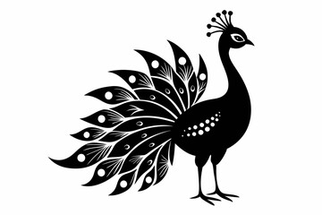 peacock silhouette line art vector illustration with a white background