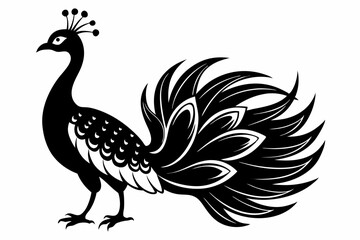 peacock silhouette line art vector illustration with a white background