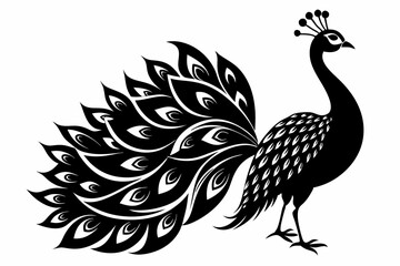 peacock silhouette line art vector illustration with a white background