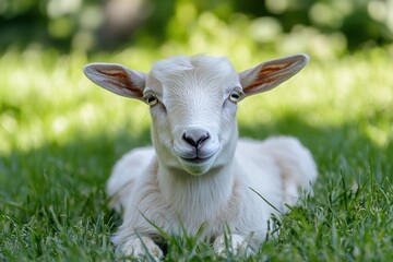 Obraz premium White Kid Goat in Grass