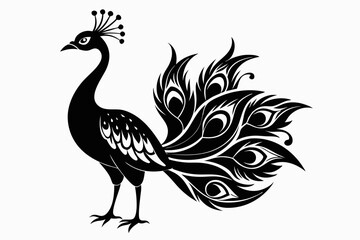 peacock silhouette line art vector illustration with a white background