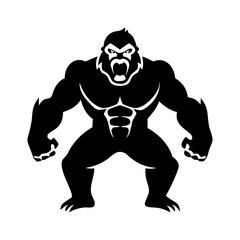 Majestic gorilla silhouette on white background
