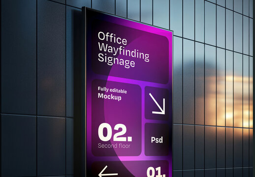 Wayfinding Billboard Mockup in Office Corridor