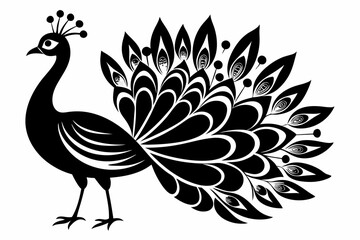 peacock silhouette line art vector illustration with a white background