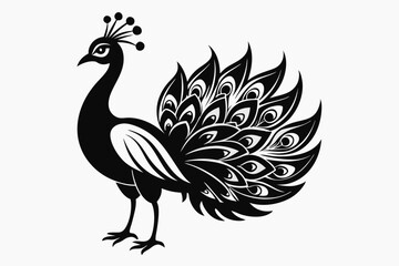 peacock silhouette line art vector illustration with a white background