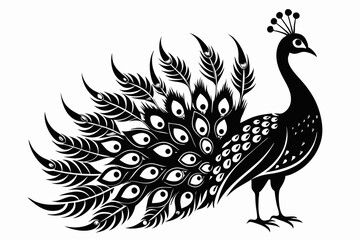 peacock silhouette line art vector illustration with a white background