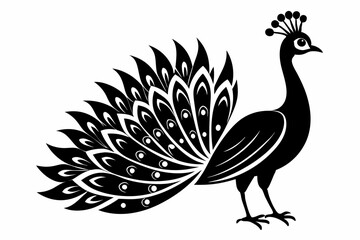 peacock silhouette line art vector illustration with a white background