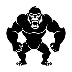 Majestic gorilla silhouette on white background
